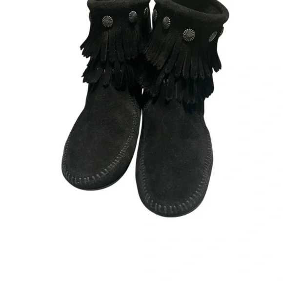 Minnetonka Black Fringe Suede Boots - Picture 3 of 7